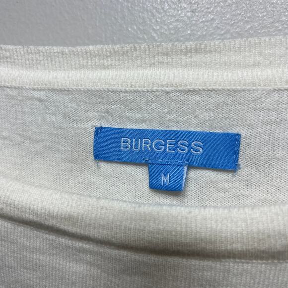 Burgess Sweater Cream Cotton Cashmere Gold Button Sleeve Thin Knit Dressy M - Picture 5 of 7